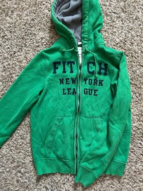 Abercrombie & Fitch Green Hooded Zip-Up Sweatshirt with Navy Lettering